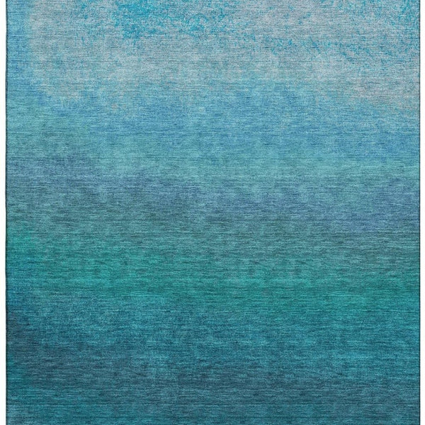 HomeRoots 10' Teal to Sky Blue Ombre Washable Area Rug - UV Protected, Durable, Stylish for High-Traffic Spaces 710963