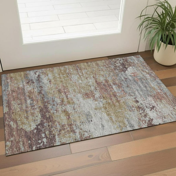 HomeRoots 5' X 8' Modern Ombre Taupe Beige & Gold Area Rug - Washable, UV-Protected, Stain-Resistant, Non-Slip 710965