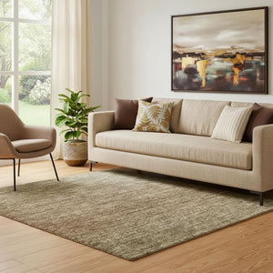 HomeRoots 8' Washable Round Rug in Taupe, Beige & Gold Ombre - Stain-Resistant, UV Protected, Durable Style 710966