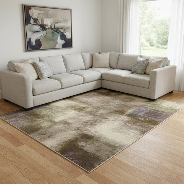HomeRoots 9' X 12' Taupe Beige & Gold Ombre Area Rug – Washable, UV-Protected, Durable for Active Homes 710968