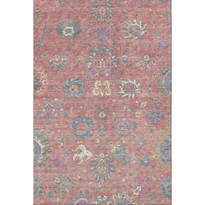 HomeRoots 8' Coral Blue and Ivory Oriental Round Rug - Durable, Washable, UV-Protected, Perfect for Families! 710972