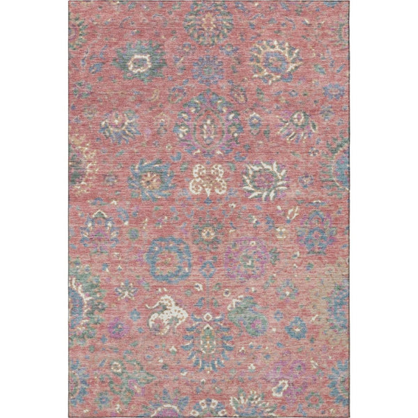HomeRoots 8' Coral Blue and Ivory Oriental Round Rug - Durable, Washable, UV-Protected, Perfect for Families! 710972