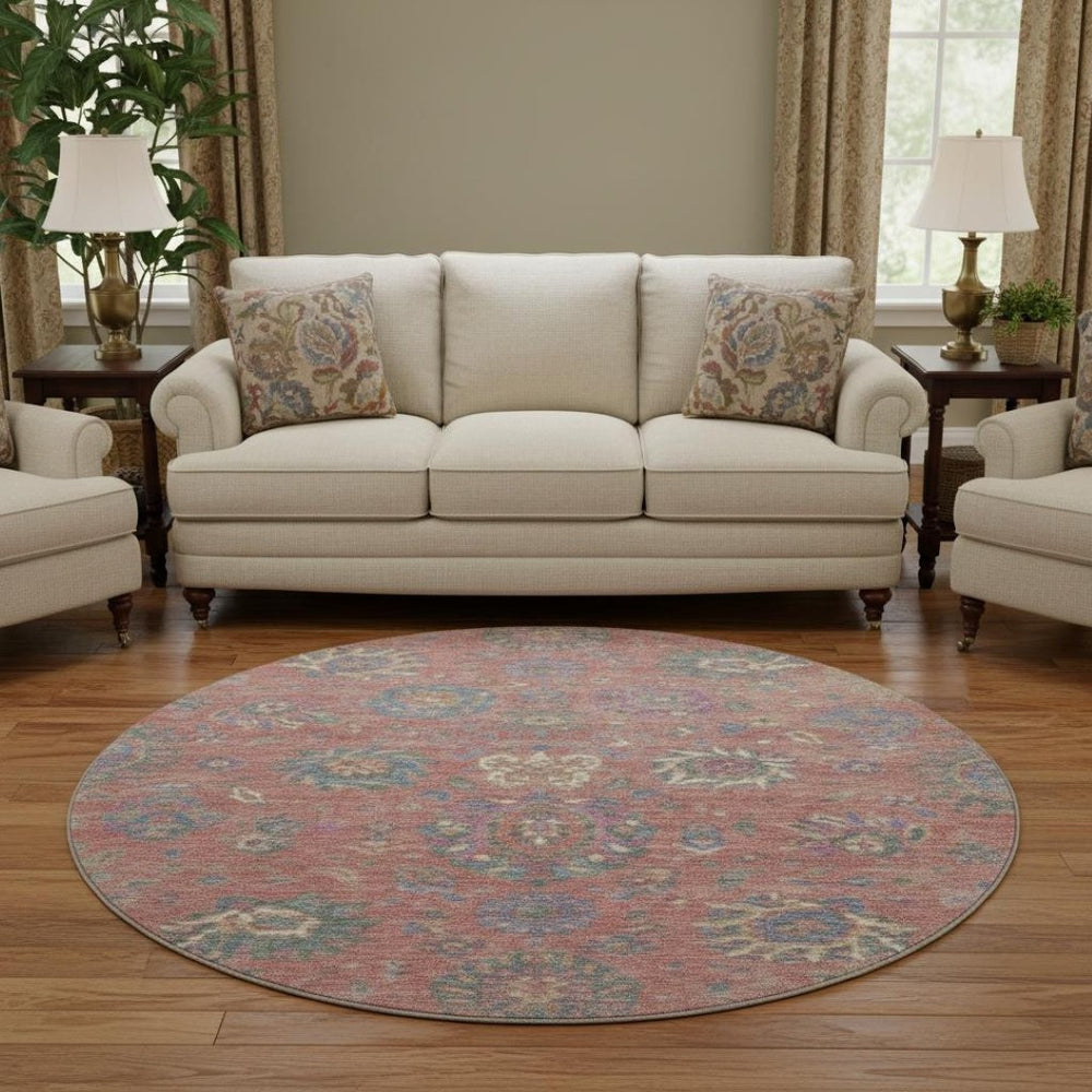 HomeRoots 8' X 10' Coral Blue & Ivory Oriental Area Rug - Washable, UV-Protected, Non-Slip for Easy Care! 710973