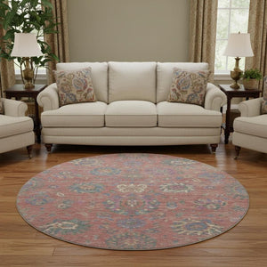 HomeRoots 8' X 10' Coral Blue & Ivory Oriental Area Rug - Washable, UV-Protected, Non-Slip for Easy Care! 710973