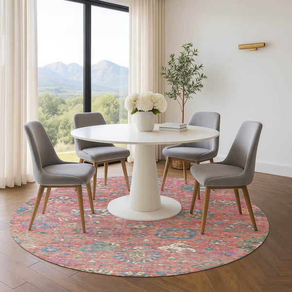 HomeRoots 8' X 10' Coral Blue & Ivory Oriental Area Rug - Washable, UV-Protected, Non-Slip for Easy Care! 710973