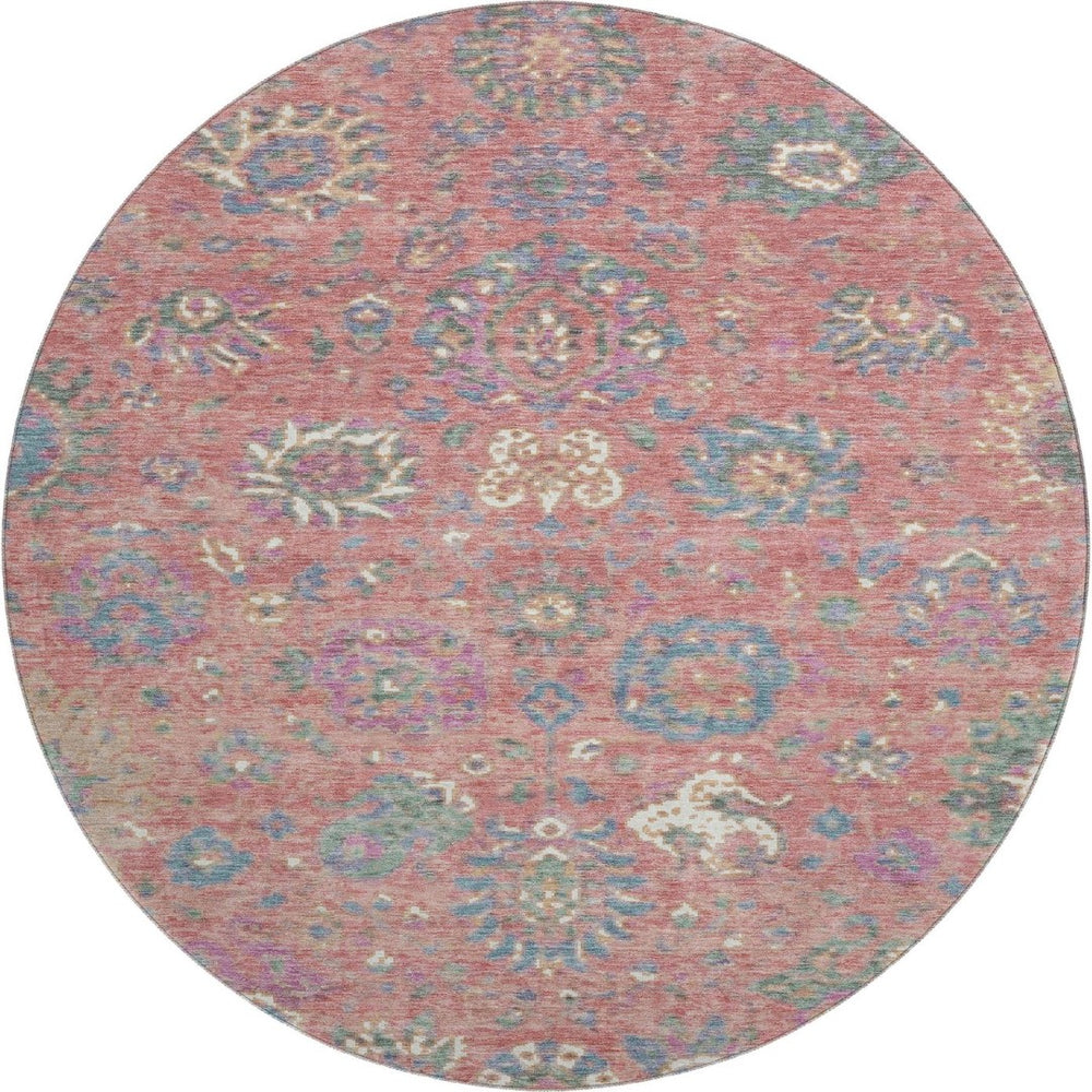 HomeRoots 8' X 10' Coral Blue & Ivory Oriental Area Rug - Washable, UV-Protected, Non-Slip for Easy Care! 710973