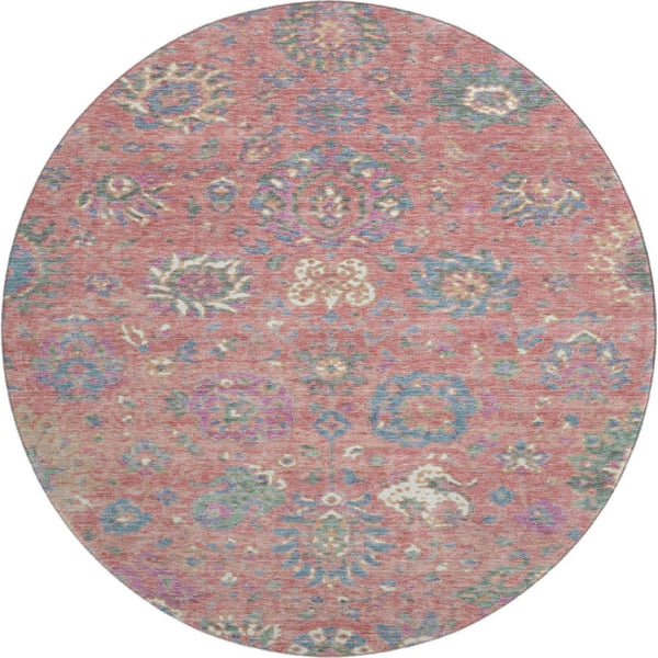 HomeRoots 8' X 10' Coral Blue & Ivory Oriental Area Rug - Washable, UV-Protected, Non-Slip for Easy Care! 710973