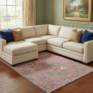 HomeRoots 9' X 12' Coral Blue & Ivory Oriental Area Rug – Washable, UV Protected, Durable for Busy Homes 710974