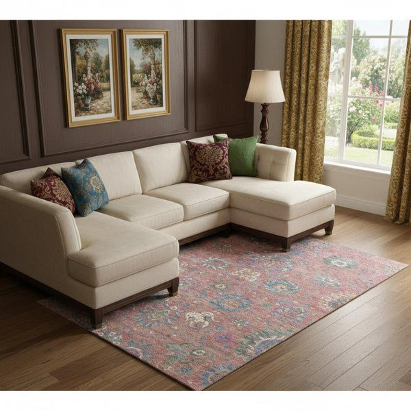 HomeRoots 10' X 14' Coral Blue & Ivory Washable Oriental Area Rug with UV Protection for Busy Homes 710975