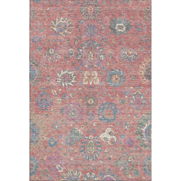 HomeRoots 10' X 14' Coral Blue & Ivory Washable Oriental Area Rug with UV Protection for Busy Homes 710975