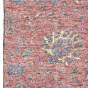 HomeRoots 10' X 14' Coral Blue & Ivory Washable Oriental Area Rug with UV Protection for Busy Homes 710975