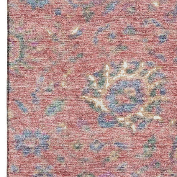 HomeRoots 10' X 14' Coral Blue & Ivory Washable Oriental Area Rug with UV Protection for Busy Homes 710975