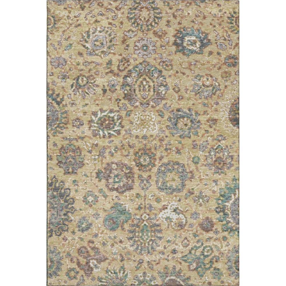 HomeRoots 5' x 8' Gold, Gray & Ivory Oriental Area Rug - Washable, UV-Protected, Stain-Resistant Design 710977