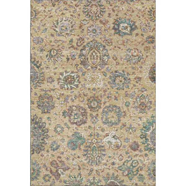 HomeRoots 5' x 8' Gold, Gray & Ivory Oriental Area Rug - Washable, UV-Protected, Stain-Resistant Design 710977