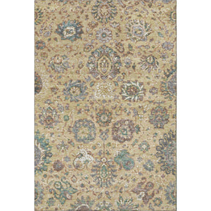 HomeRoots 5' x 8' Gold, Gray & Ivory Oriental Area Rug - Washable, UV-Protected, Stain-Resistant Design 710977
