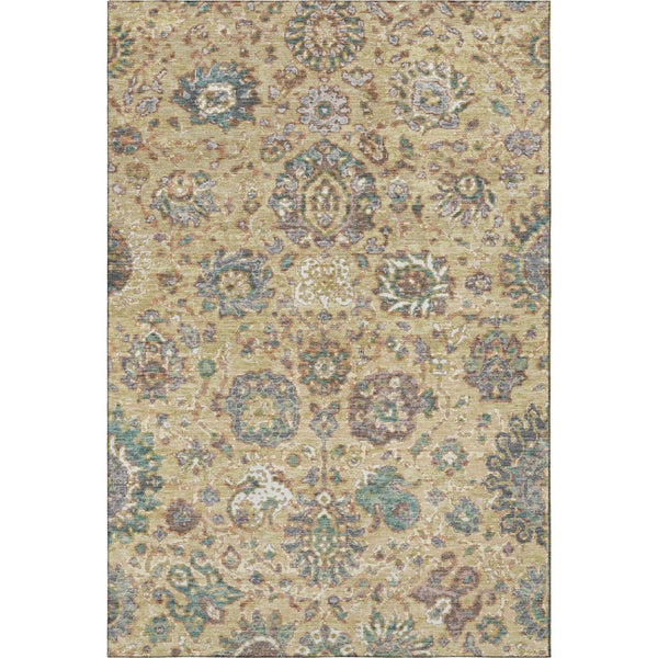 HomeRoots 5' x 8' Gold, Gray & Ivory Oriental Area Rug - Washable, UV-Protected, Stain-Resistant Design 710977