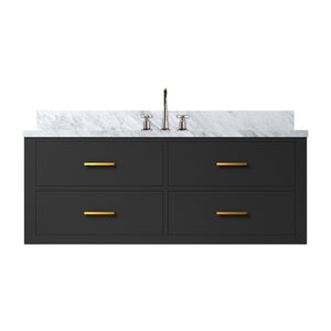 English Elm Black Single Bath Vanity 48" W With Carrara Marble Top & Faucet Set – Elegant Storage Solution For Homes B2731P257994