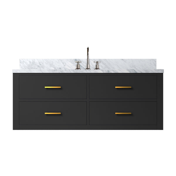 English Elm Black Single Bath Vanity 48" W With Carrara Marble Top & Faucet Set – Elegant Storage Solution For Homes B2731P257994