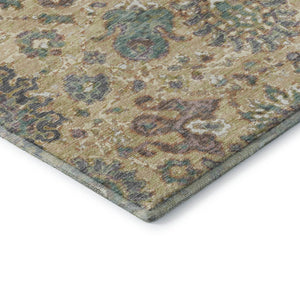 HomeRoots 8' Gold Gray Ivory Oriental Washable Round Rug – Durable, Stain-Resistant, UV Protected Elegance 710978