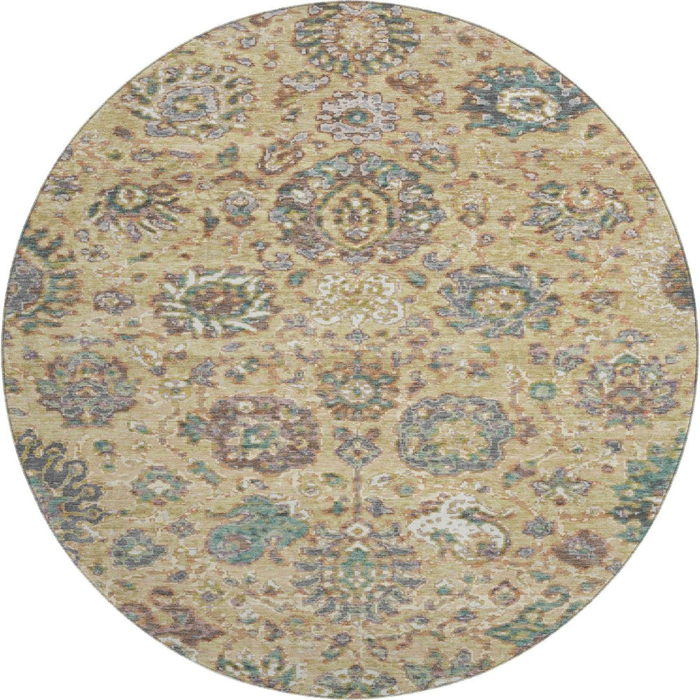 HomeRoots 8' X 10' Washable Gold Gray Ivory Oriental Area Rug with UV Protection for Stylish Family Living 710979