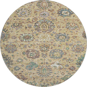 HomeRoots 8' X 10' Washable Gold Gray Ivory Oriental Area Rug with UV Protection for Stylish Family Living 710979