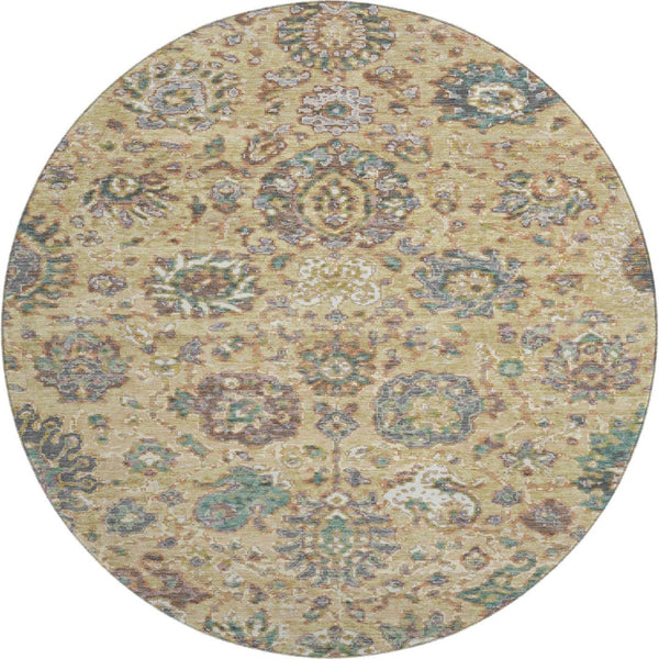 HomeRoots 8' X 10' Washable Gold Gray Ivory Oriental Area Rug with UV Protection for Stylish Family Living 710979