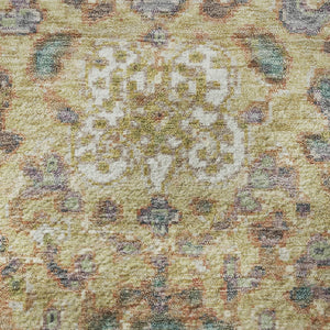 HomeRoots 8' X 10' Washable Gold Gray Ivory Oriental Area Rug with UV Protection for Stylish Family Living 710979