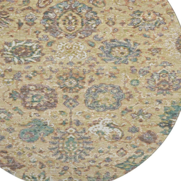 HomeRoots 8' X 10' Washable Gold Gray Ivory Oriental Area Rug with UV Protection for Stylish Family Living 710979