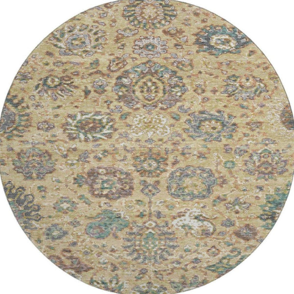 HomeRoots 8' X 10' Washable Gold Gray Ivory Oriental Area Rug with UV Protection for Stylish Family Living 710979