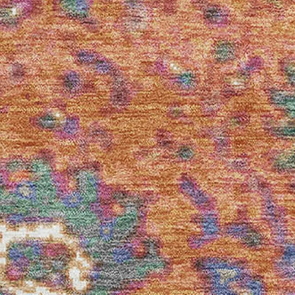 HomeRoots 5' X 8' Vibrant Orange, Blue & Pink Oriental Washable Area Rug with UV Protection for Your Home 710983