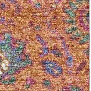 HomeRoots 8' Vibrant Orange, Blue & Pink Oriental Round Rug - Washable, UV-Protected, Kid & Pet Friendly! 710984