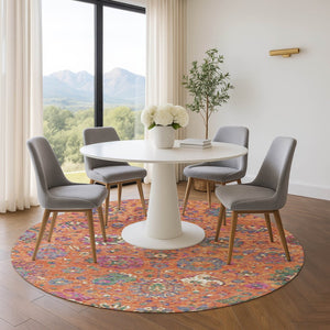 HomeRoots 8' Vibrant Orange, Blue, and Pink Oriental Washable Area Rug with UV Protection for High-Traffic Areas 710985