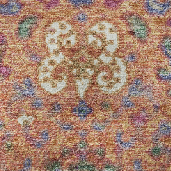 HomeRoots 8' Vibrant Orange, Blue, and Pink Oriental Washable Area Rug with UV Protection for High-Traffic Areas 710985