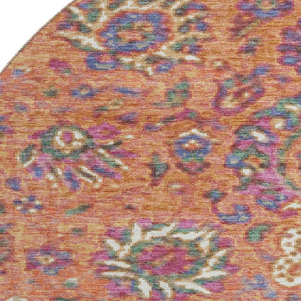 HomeRoots 8' Vibrant Orange, Blue, and Pink Oriental Washable Area Rug with UV Protection for High-Traffic Areas 710985