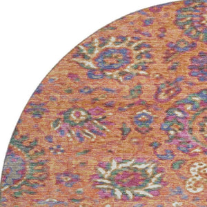 HomeRoots 8' Vibrant Orange, Blue, and Pink Oriental Washable Area Rug with UV Protection for High-Traffic Areas 710985