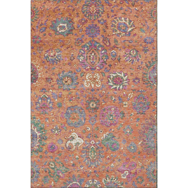 HomeRoots 9' X 12' Vibrant Oriental Washable Area Rug – Bold Orange, Blue & Pink with UV Protection & Stain Resistance 710986