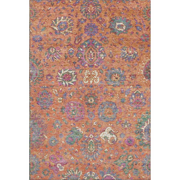 HomeRoots 10' X 14' Vibrant Orange, Blue & Pink Oriental Area Rug - Durable, Washable & UV Protected for Homes 710987