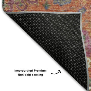HomeRoots 10' X 14' Vibrant Orange, Blue & Pink Oriental Area Rug - Durable, Washable & UV Protected for Homes 710987