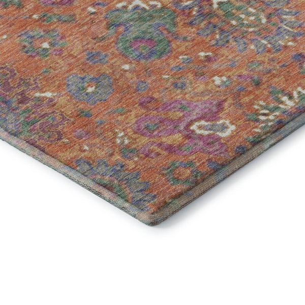 HomeRoots 10' X 14' Vibrant Orange, Blue & Pink Oriental Area Rug - Durable, Washable & UV Protected for Homes 710987