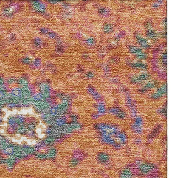 HomeRoots 10' X 14' Vibrant Orange, Blue & Pink Oriental Area Rug - Durable, Washable & UV Protected for Homes 710987