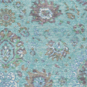 HomeRoots 8' Teal Gray and Ivory Round Oriental Washable Rug with UV Protection - Durable, Stylish & Easy Care 710990