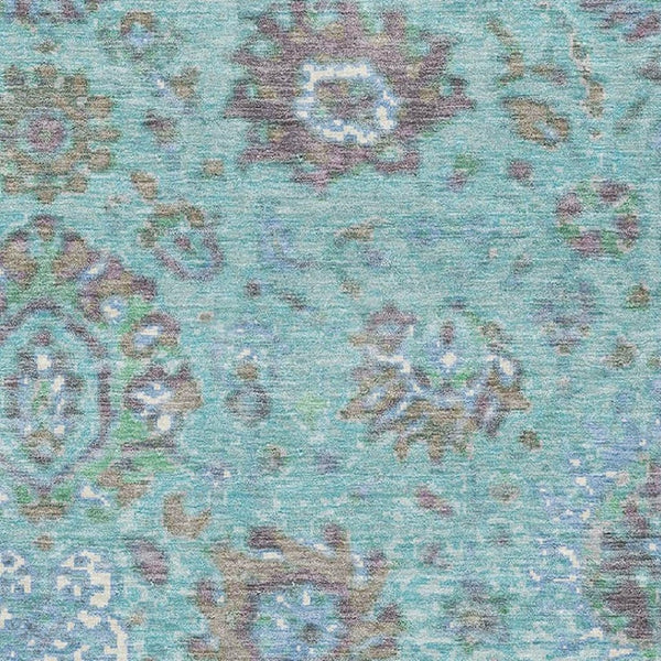 HomeRoots 8' Teal Gray and Ivory Round Oriental Washable Rug with UV Protection - Durable, Stylish & Easy Care 710990
