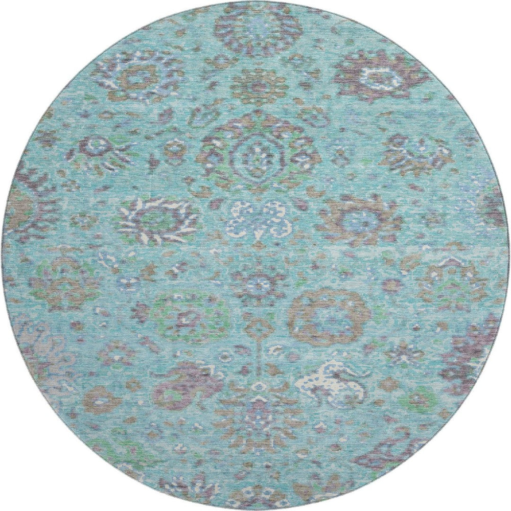 HomeRoots 8' X 10' Teal Gray & Ivory Oriental Washable Area Rug – Stain Resistant with UV Protection, Soft Comfort! 710991