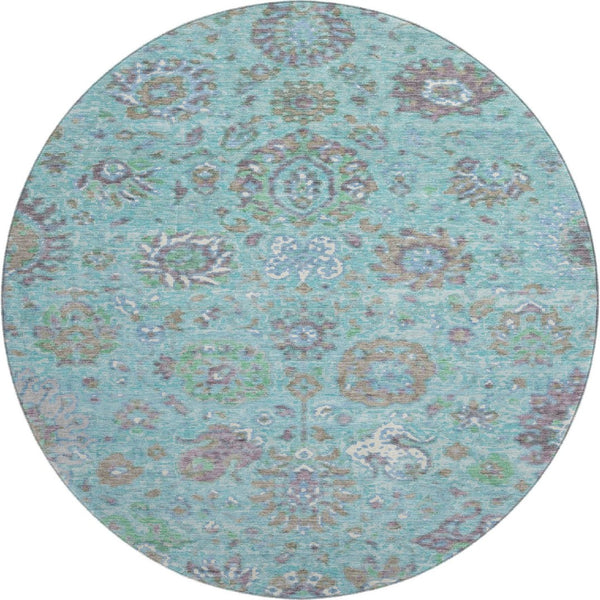 HomeRoots 8' X 10' Teal Gray & Ivory Oriental Washable Area Rug – Stain Resistant with UV Protection, Soft Comfort! 710991