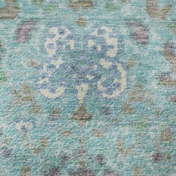HomeRoots 8' X 10' Teal Gray & Ivory Oriental Washable Area Rug – Stain Resistant with UV Protection, Soft Comfort! 710991