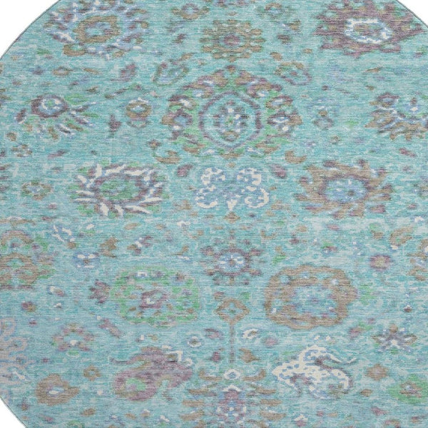 HomeRoots 8' X 10' Teal Gray & Ivory Oriental Washable Area Rug – Stain Resistant with UV Protection, Soft Comfort! 710991