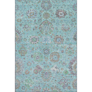 HomeRoots 9' X 12' Teal Gray Ivory Oriental Area Rug - Washable, UV Protected, Stain Resistant, Non-Slip Backing 710992