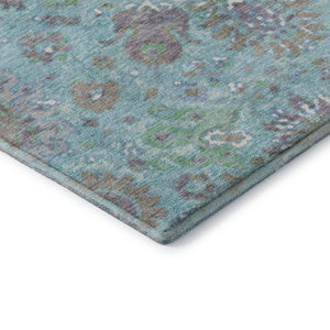 HomeRoots 9' X 12' Teal Gray Ivory Oriental Area Rug - Washable, UV Protected, Stain Resistant, Non-Slip Backing 710992