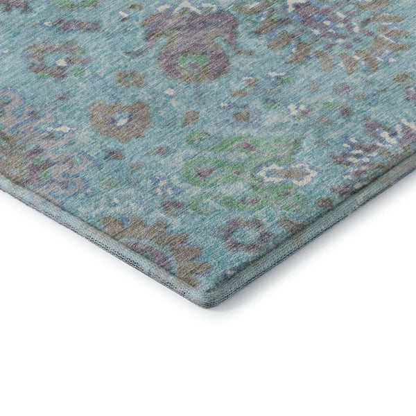 HomeRoots 9' X 12' Teal Gray Ivory Oriental Area Rug - Washable, UV Protected, Stain Resistant, Non-Slip Backing 710992
