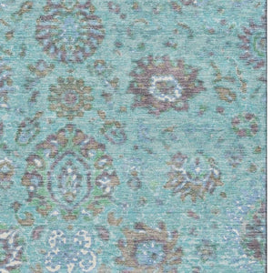 HomeRoots 9' X 12' Teal Gray Ivory Oriental Area Rug - Washable, UV Protected, Stain Resistant, Non-Slip Backing 710992